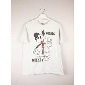 Retro Disney Mickey Mouse T-Shirt Mens L White Good Graphic Sketch‎ Distressed
